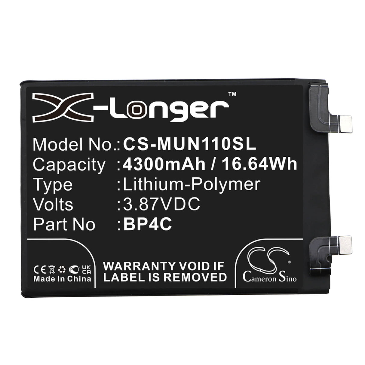 3.87V, Li-Polymer, 4300mAh, SmartPhone battery fits Xiaomi, Redmi, Bp4c, Note 11t Pro+, 16.64Wh Mobile, SmartPhone Cameron Sino Technology Limited (Smartphone)