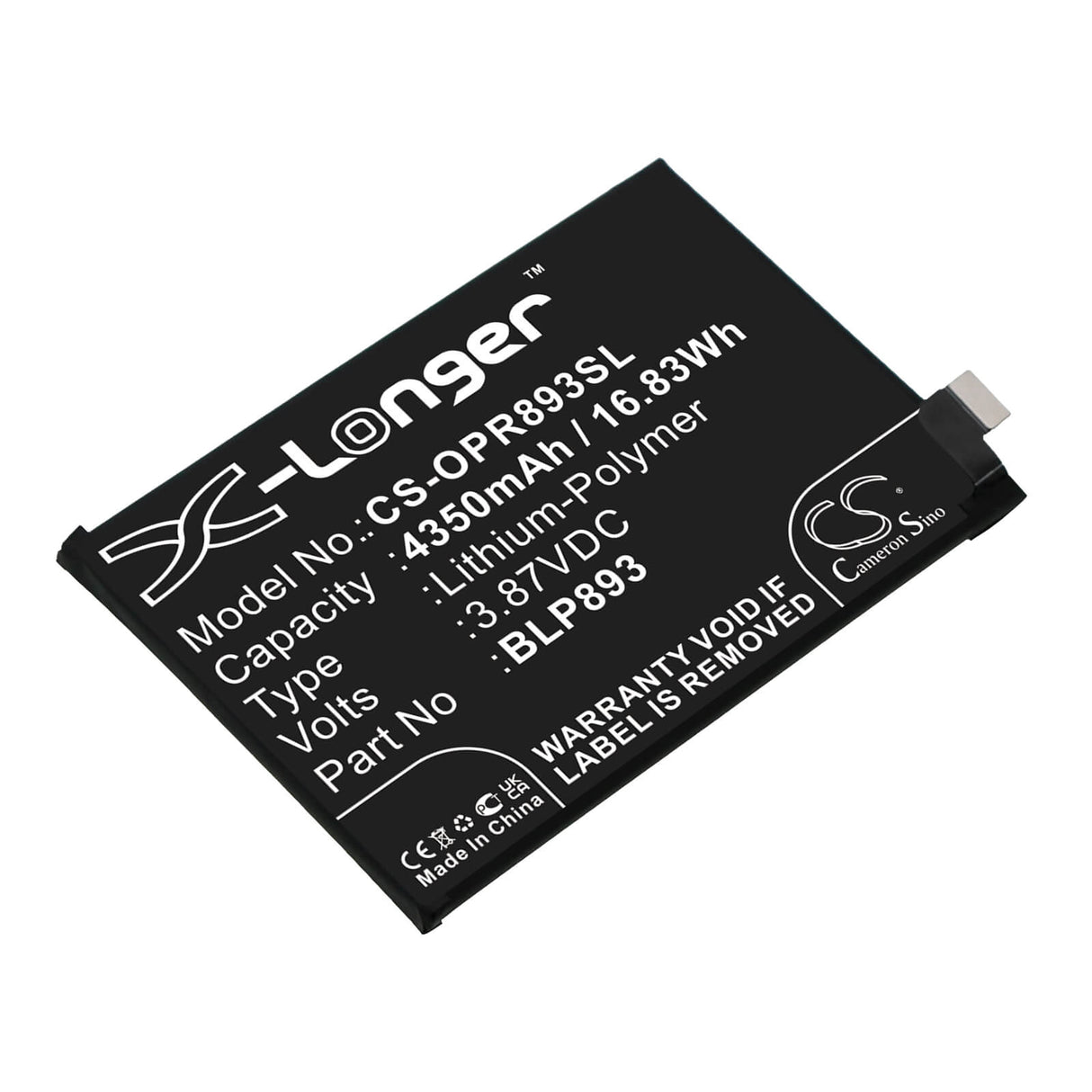 3.87V, Li-Polymer, 4350mAh, SmartPhone battery fits Oppo, Blp893, Pfjm10, Reno 7, 16.83Wh Mobile, SmartPhone Cameron Sino Technology Limited (Smartphone)