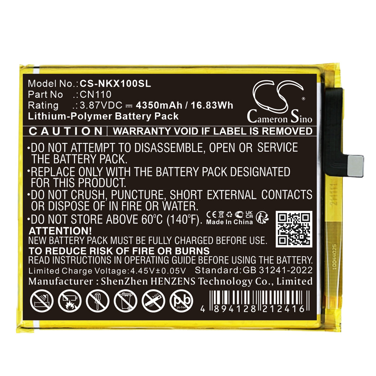 3,87V, Li-Polymer, 4350mAh, Mobile, Batterie de smartphone pour Nokia, Cx10, Ta-1332, 16,83Wh Mobile, Smartphone Cameron Sino Technology Limited (Smartphone)