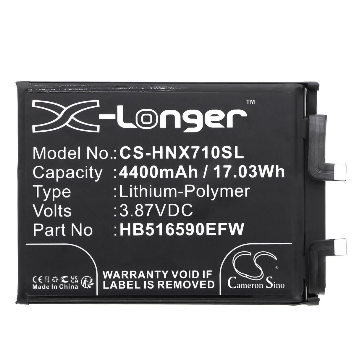 3,87V, Li-Polymer, 4400mAh, batterie de smartphone compatible avec Honor, Hb516590efw, 70 Pro, 17,03Wh Mobile, Smartphone Cameron Sino Technology Limited (Smartphone)