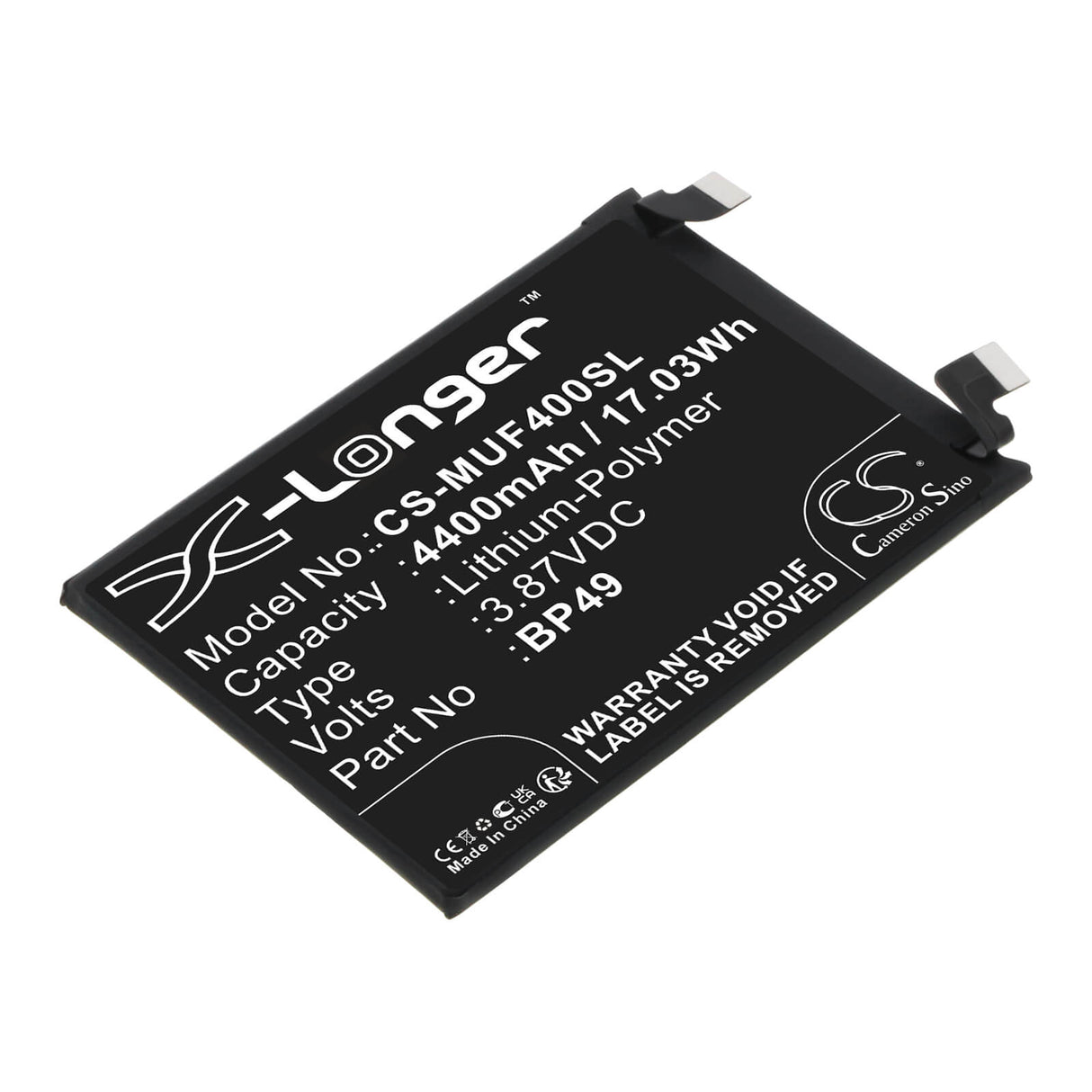 3.87V, Li-Polymer, 4400mAh, SmartPhone battery fits Poco, Bp49, 22021211rg, 22021211ri, 17.03Wh Mobile, SmartPhone Cameron Sino Technology Limited (Smartphone)
