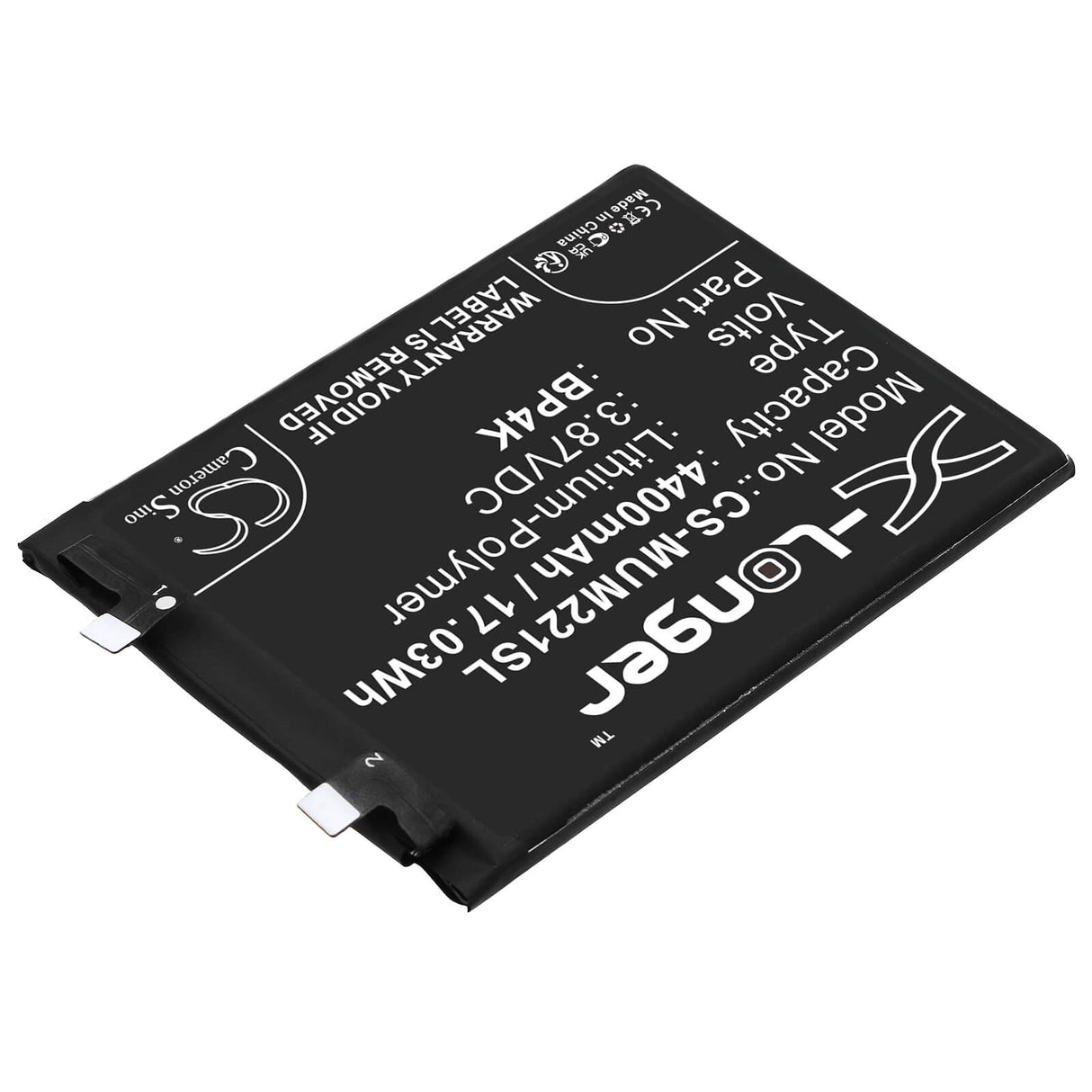 3.87V, Li-Polymer, 4400mAh, SmartPhone battery fits Xiaomi, Bp4k, 22101320c, Note 12 Pro, 17.03Wh Mobile, SmartPhone Cameron Sino Technology Limited (Smartphone)