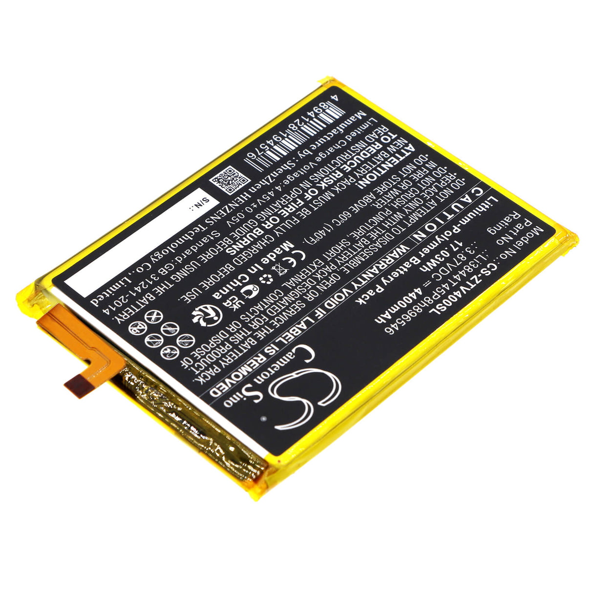 3,87V, Li-Polymère, 4400mAh, Batterie de smartphone adaptée à Zte, Li3844t45p8h896546, Axon 40 Se, Blade V40s, 17,03Wh Mobile, Smartphone Cameron Sino Technology Limited (Smartphone)