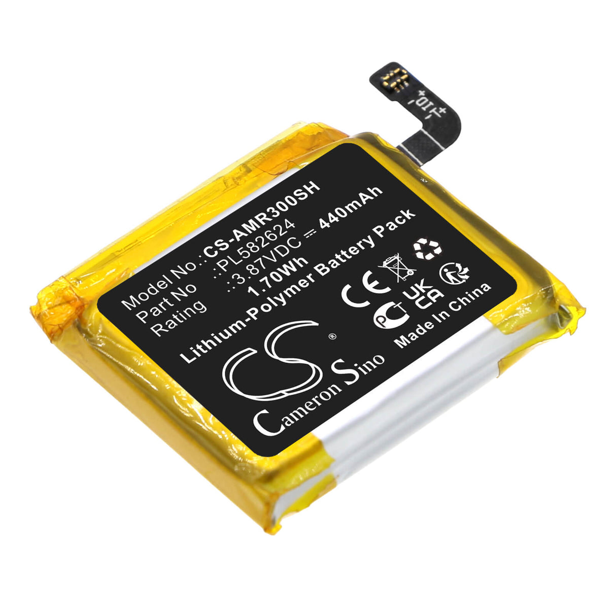 3.87V, Li-Polymer, 440mAh, Smartwatch battery fits Amazfit, Pl582624, A2039, A2040, 1.70Wh Smartwatch Cameron Sino Technology Limited