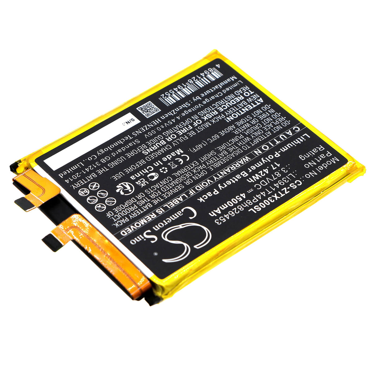 3.87V, Li-Polymer, 4500mAh, SmartPhone battery fits Zte, Li3941t44p8h826453, A2022p, Axon 30 Pro+, 17.42Wh Mobile, SmartPhone Cameron Sino Technology Limited (Smartphone)