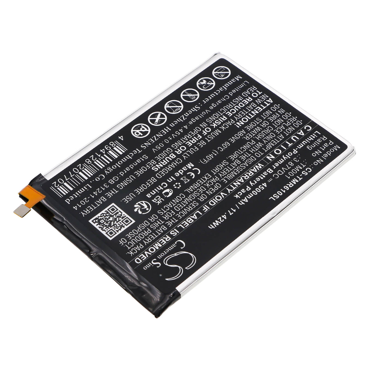 3.87V, Li-Polymer, 4500mAh, SmartPhone battery fits T-mobile, Tm001, Revvl 6 Pro 5g, Revvl V Plus 5g, 17.42Wh Mobile, SmartPhone Cameron Sino Technology Limited (Smartphone)