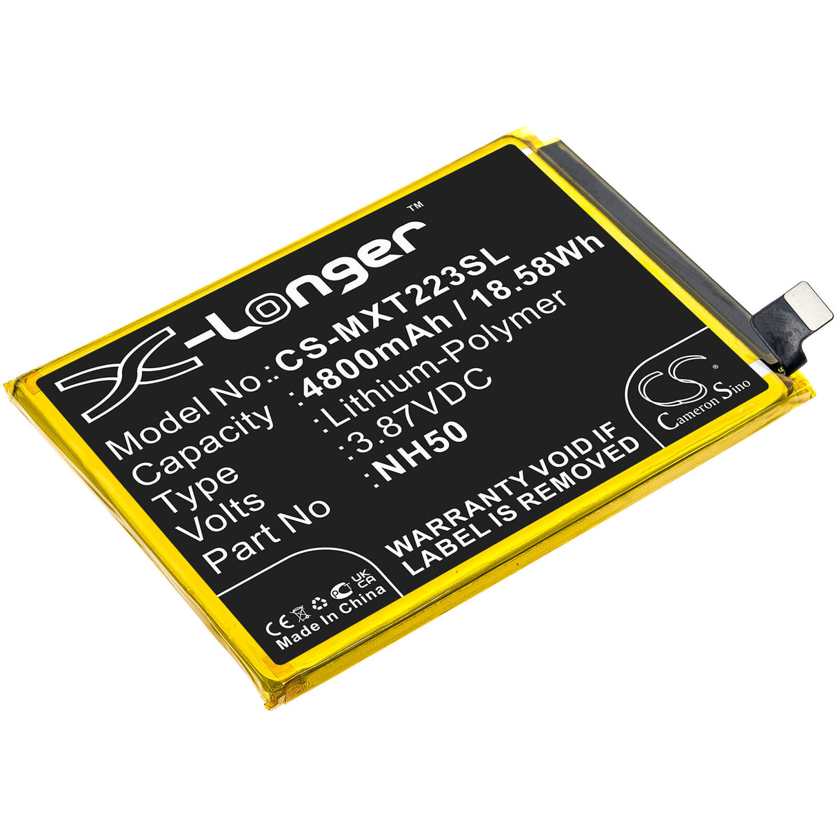 3.87V, Li-Polymer, 4800mAh, SmartPhone battery fits Motorola, Nh50, Moto G22, Xt2231-1, 18.58Wh Mobile, SmartPhone Cameron Sino Technology Limited (Smartphone)