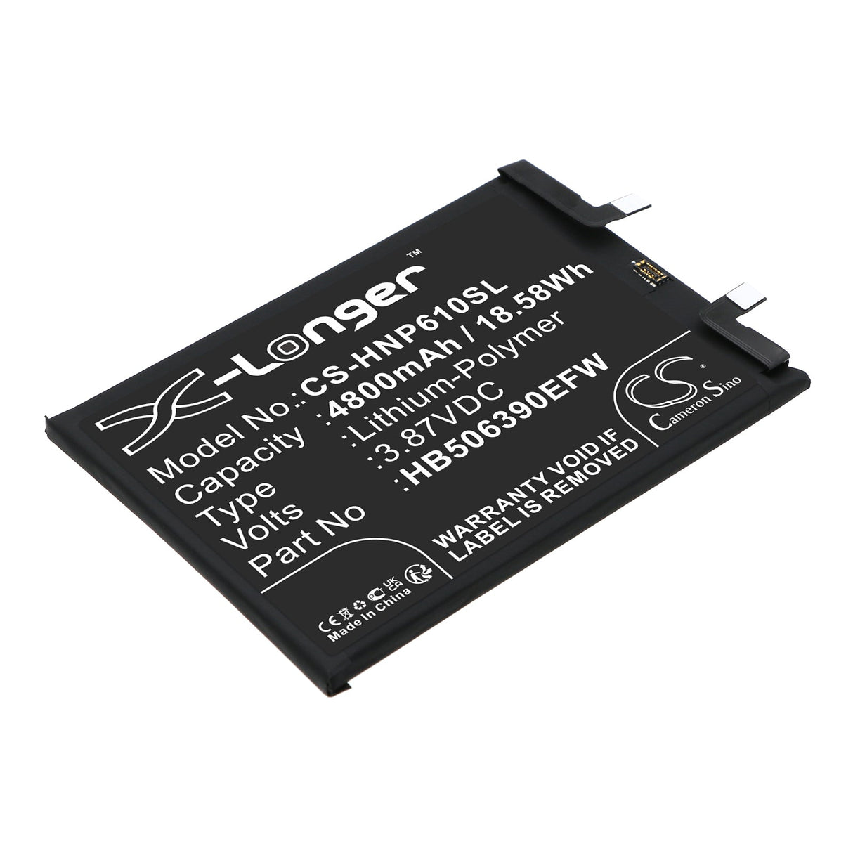 3,87V, Li-Polymère, 4800mAh, batterie pour smartphone compatible avec Honor, Hb506390efw, 60 Pro 5g, Tna-an00, 18,58Wh Mobile, Smartphone Cameron Sino Technology Limited (Smartphone)