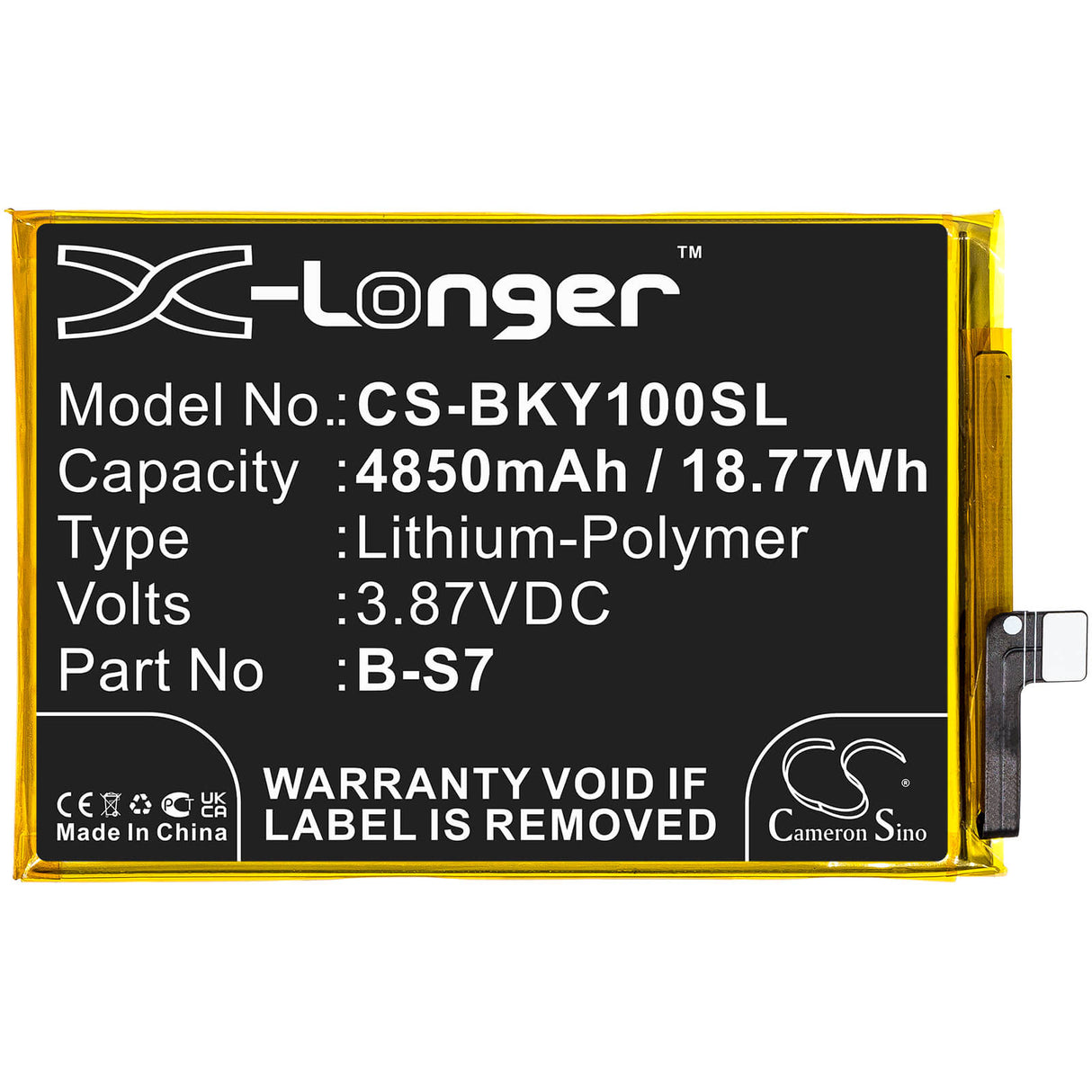 3.87V, Li-Polymer, 4850mAh, SmartPhone battery fits Vivo, B-s7, Y01, 18.77Wh Mobile, SmartPhone Cameron Sino Technology Limited (Smartphone)