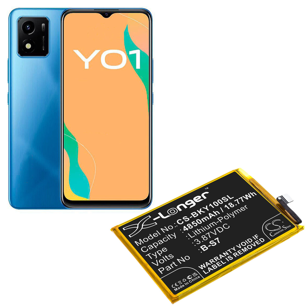 3.87V, Li-Polymer, 4850mAh, SmartPhone battery fits Vivo, B-s7, Y01, 18.77Wh Mobile, SmartPhone Cameron Sino Technology Limited (Smartphone)