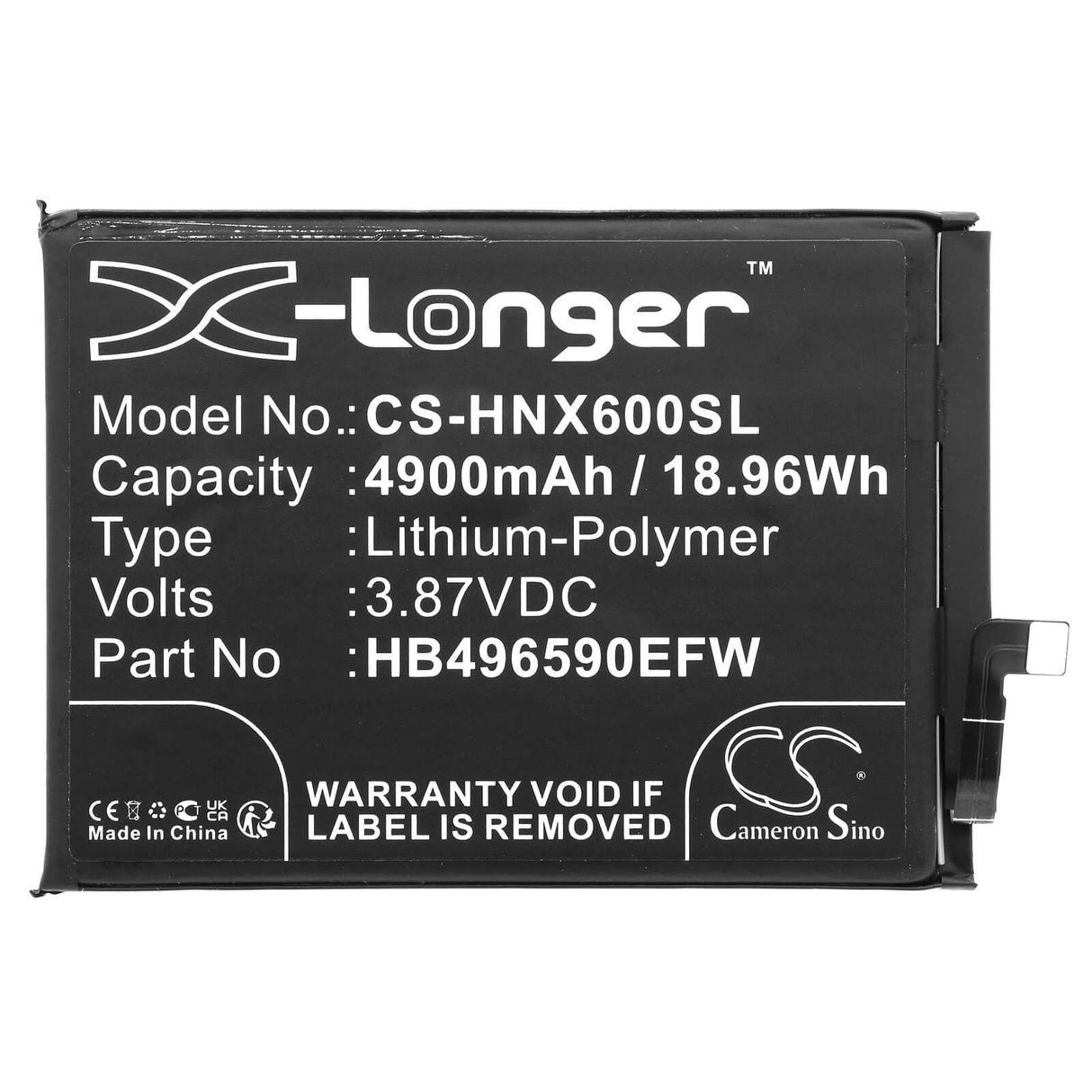 3,87V, Li-Polymer, 4900mAh, batterie de smartphone compatible avec Honor, 24023623, 90 Lite 5g 2023, Changwan 20, 18,96Wh Mobile, SmartPhone Cameron Sino Technology Limited (Smartphone)