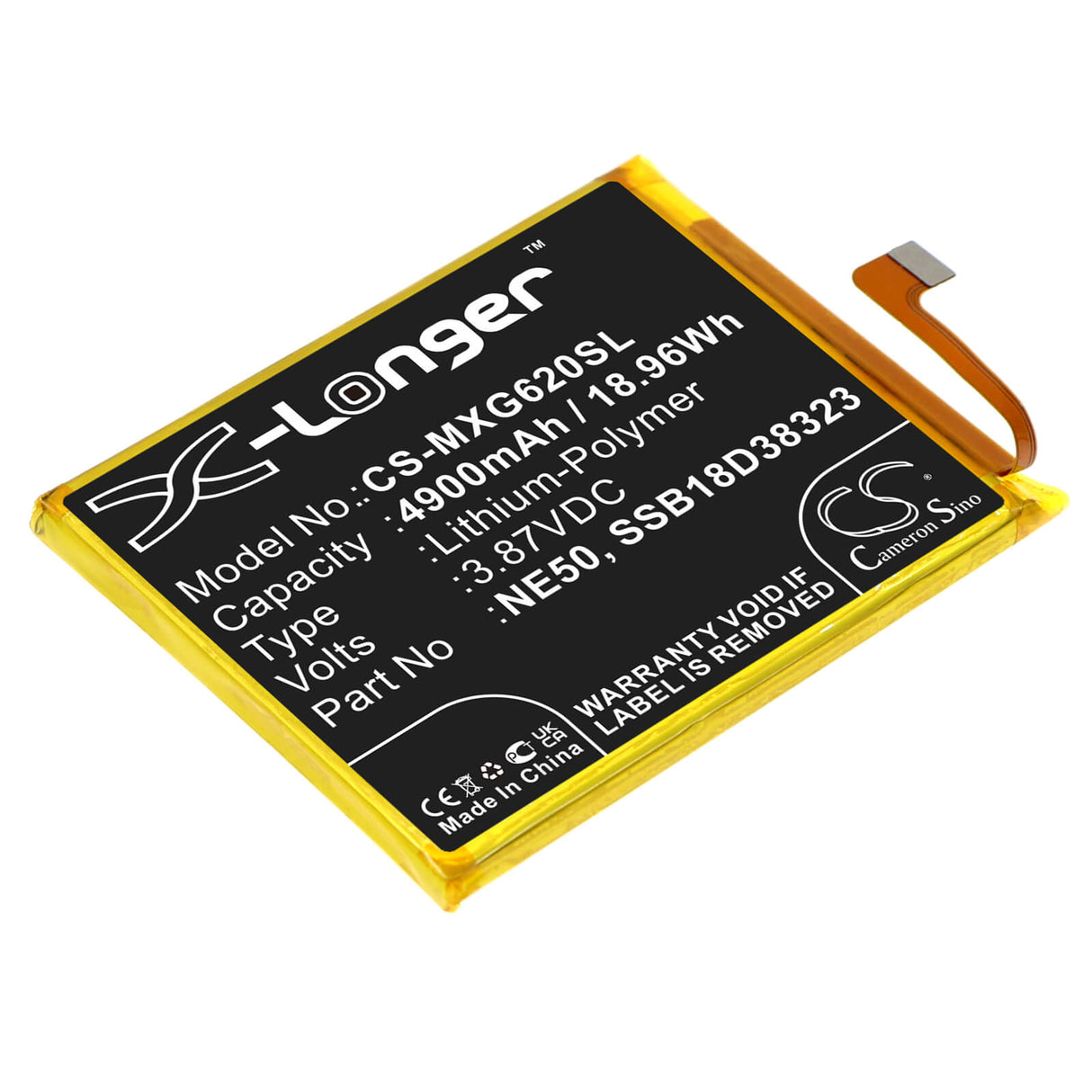 3.87V, Li-Polymer, 4900mAh, SmartPhone battery fits Motorola, Ne50, Moto G52, Moto G82, 18.96Wh Mobile, SmartPhone Cameron Sino Technology Limited (Smartphone)