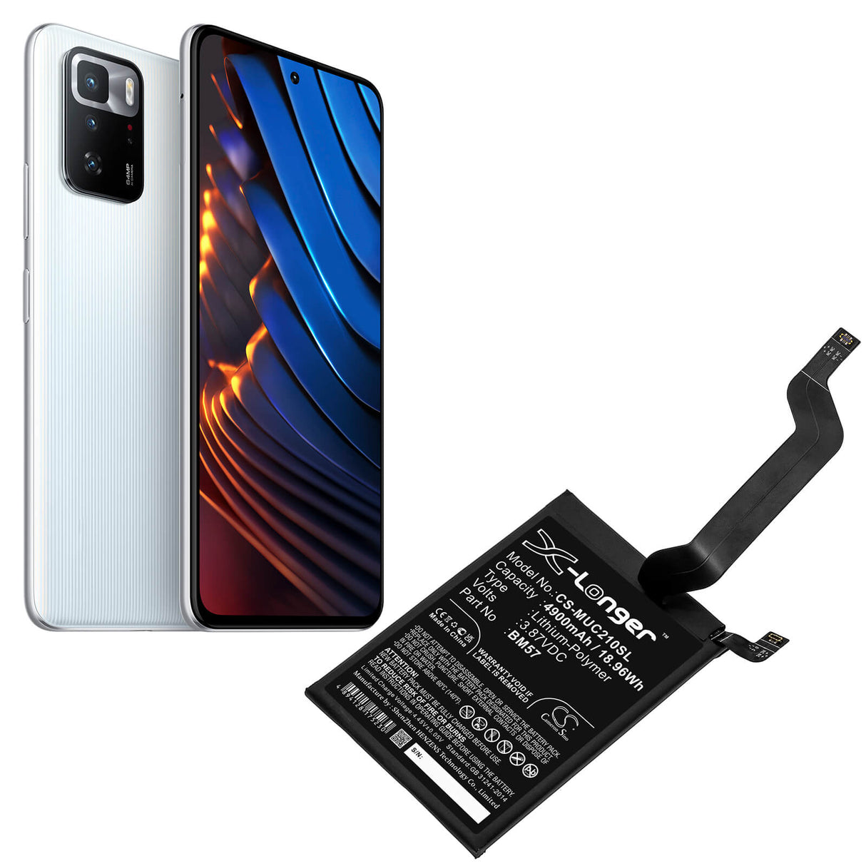 3.87V, Li-Polymer, 4900mAh, SmartPhone battery fits Redmi, Xiaomi, Poco, Bm57, 21061110ag, X3 Gt, 18.96Wh Mobile, SmartPhone Cameron Sino Technology Limited (Smartphone)