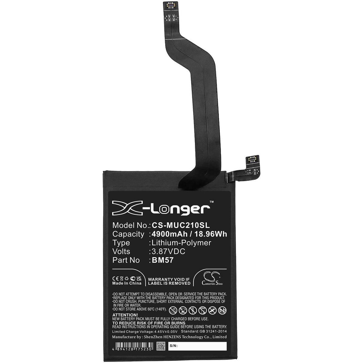 3.87V, Li-Polymer, 4900mAh, SmartPhone battery fits Redmi, Xiaomi, Poco, Bm57, 21061110ag, X3 Gt, 18.96Wh Mobile, SmartPhone Cameron Sino Technology Limited (Smartphone)