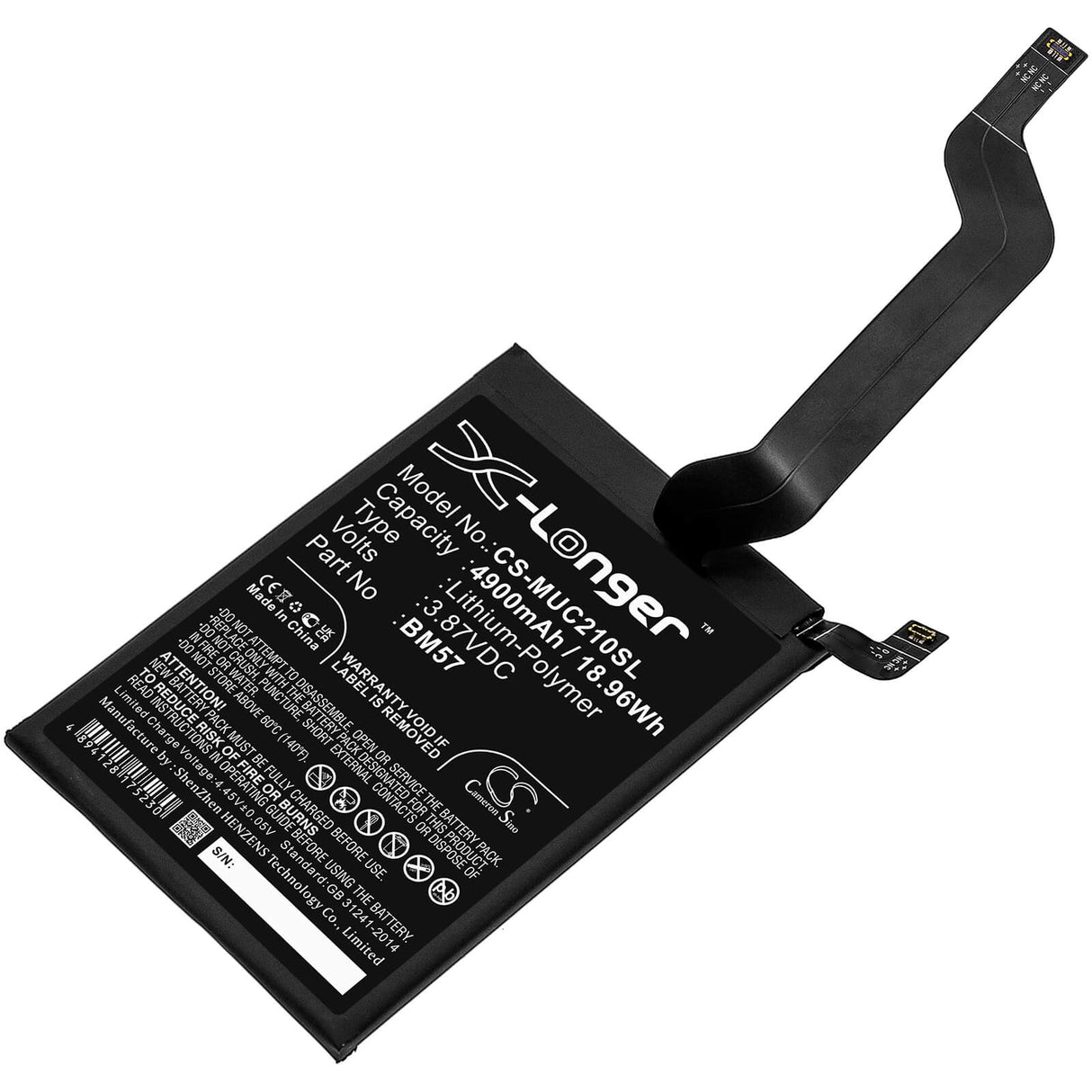 3.87V, Li-Polymer, 4900mAh, SmartPhone battery fits Redmi, Xiaomi, Poco, Bm57, 21061110ag, X3 Gt, 18.96Wh Mobile, SmartPhone Cameron Sino Technology Limited (Smartphone)