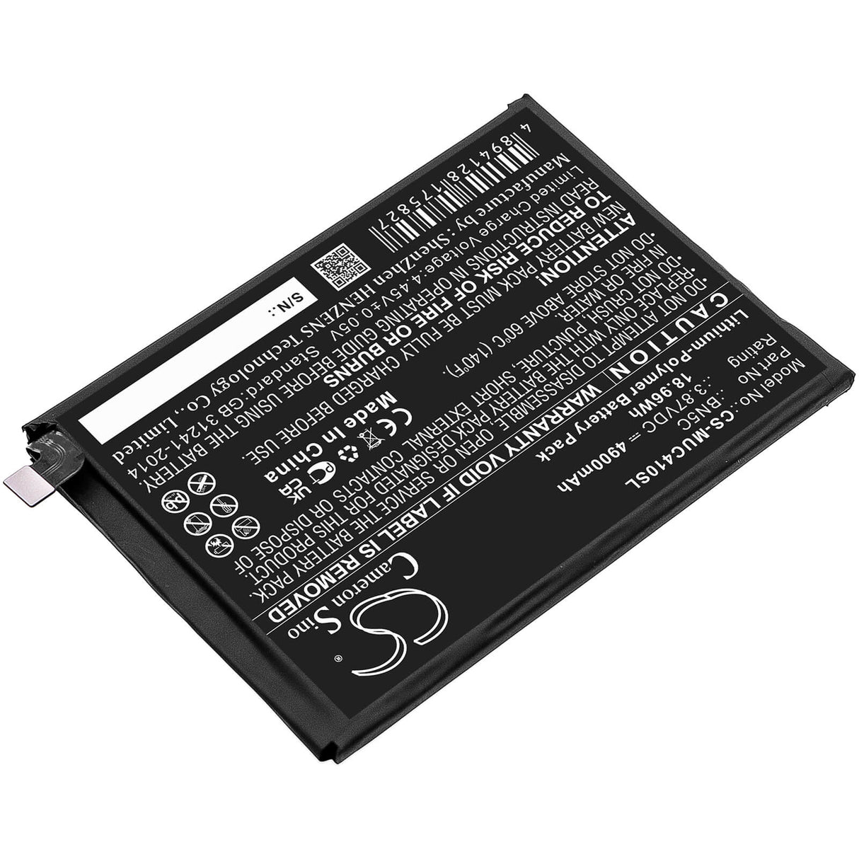 3.87V, Li-Polymer, 4900mAh, SmartPhone battery fits Redmi, Poco, Bn5c, 21091116ag, M4 Pro 5g, 18.96Wh Mobile, SmartPhone Cameron Sino Technology Limited (Smartphone)