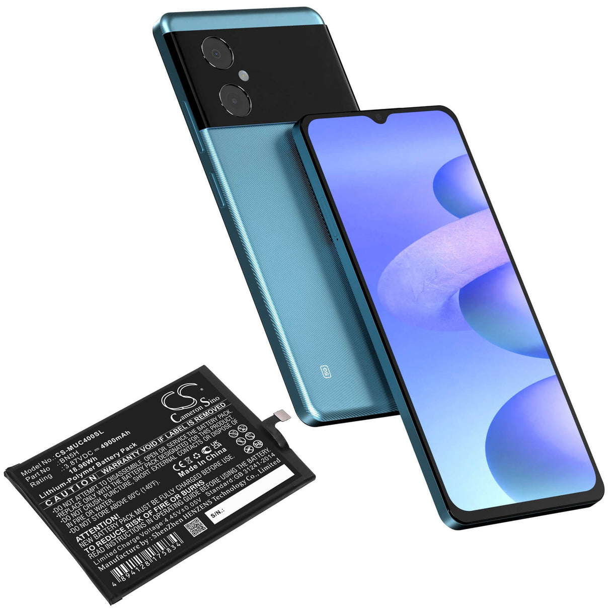 3.87V, Li-Polymer, 4900mAh, SmartPhone battery fits Xiaomi, Poco, Redmi, Bn5h, M4 5g, Mzb0brzin, 18.96Wh Mobile, SmartPhone Cameron Sino Technology Limited (Smartphone)