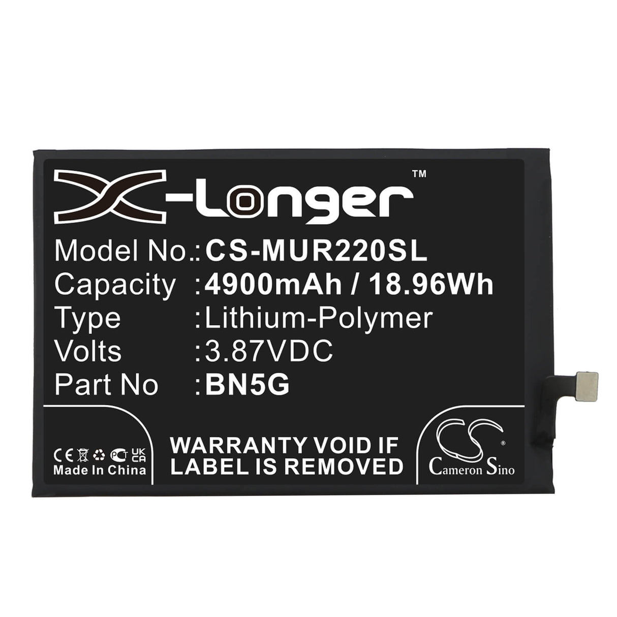3.87V, Li-Polymer, 4900mAh, SmartPhone battery fits Redmi, Xiaomi, Bn5g, 10a, 10c, 18.96Wh Mobile, SmartPhone Cameron Sino Technology Limited (Smartphone)