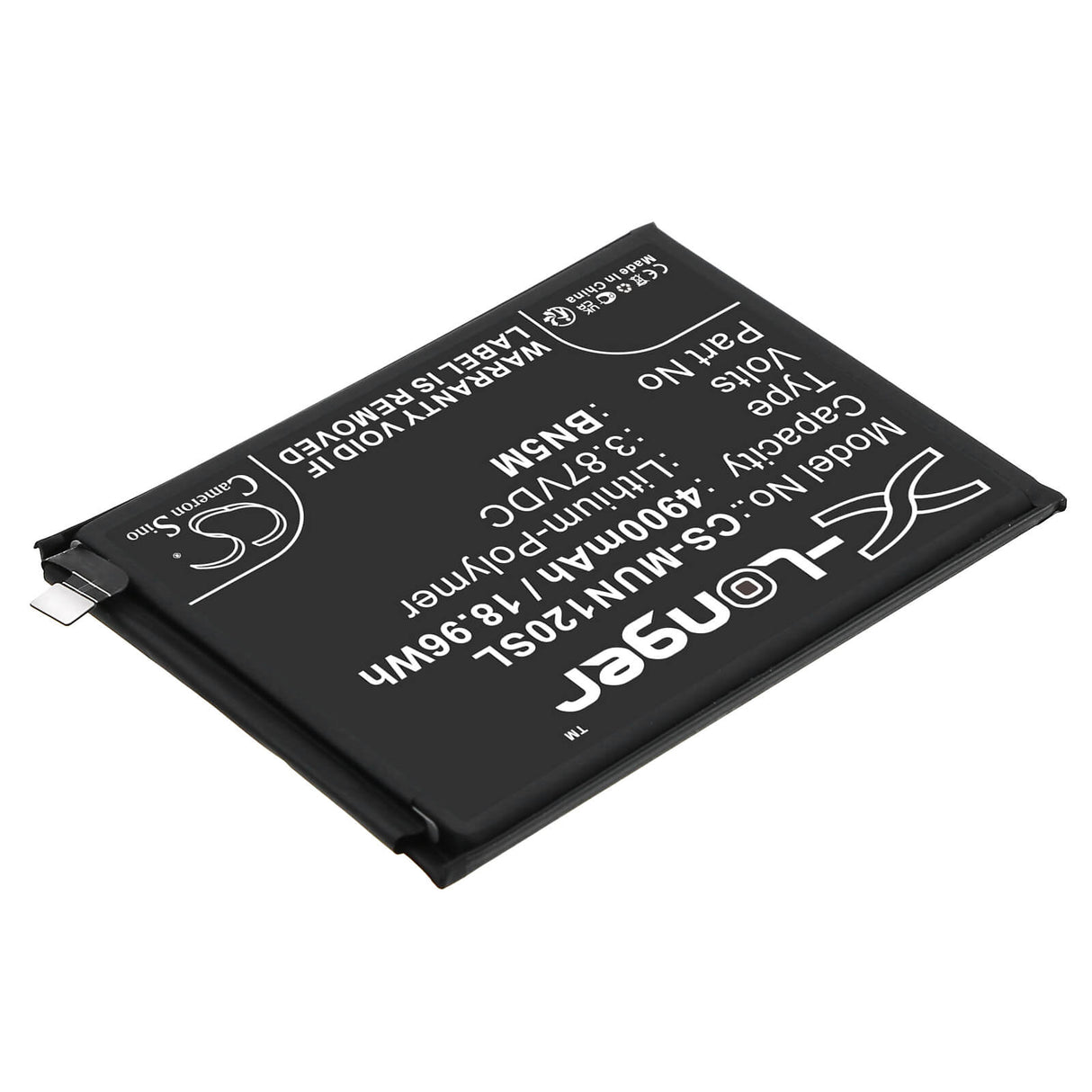 3.87V, Li-Polymer, 4900mAh, SmartPhone battery fits Redmi, Bn5m, 23021raa2g, 23021raa2y, 18.96Wh Mobile, SmartPhone Cameron Sino Technology Limited (Smartphone)