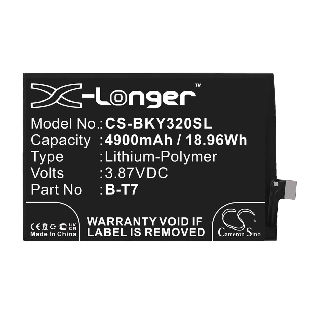 3.87V, Li-Polymer, 4900mAh, SmartPhone battery fits Vivo, B-t7, V2140, V2158, 18.96Wh Mobile, SmartPhone Cameron Sino Technology Limited (Smartphone)