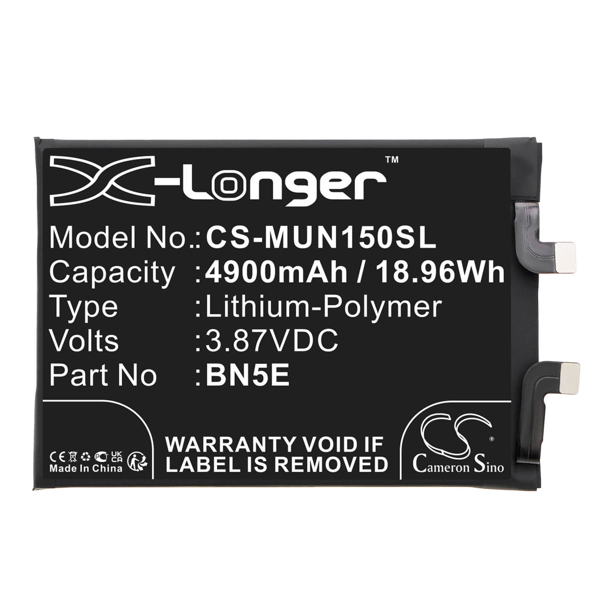 3,87V, Li-Polymer, 4900mAh, batterie de smartphone compatible avec Xiaomi, Redmi, Bn5e, Note 11e Pro, 18,96Wh Mobile, Smartphone Cameron Sino Technology Limited (Smartphone)