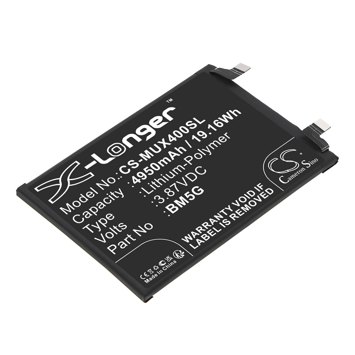 3.87V, Li-Polymer, 4950mAh, SmartPhone battery fits Poco, Redmi, Bm5g, X4 Gt, 19.16Wh Mobile, SmartPhone Cameron Sino Technology Limited (Smartphone)