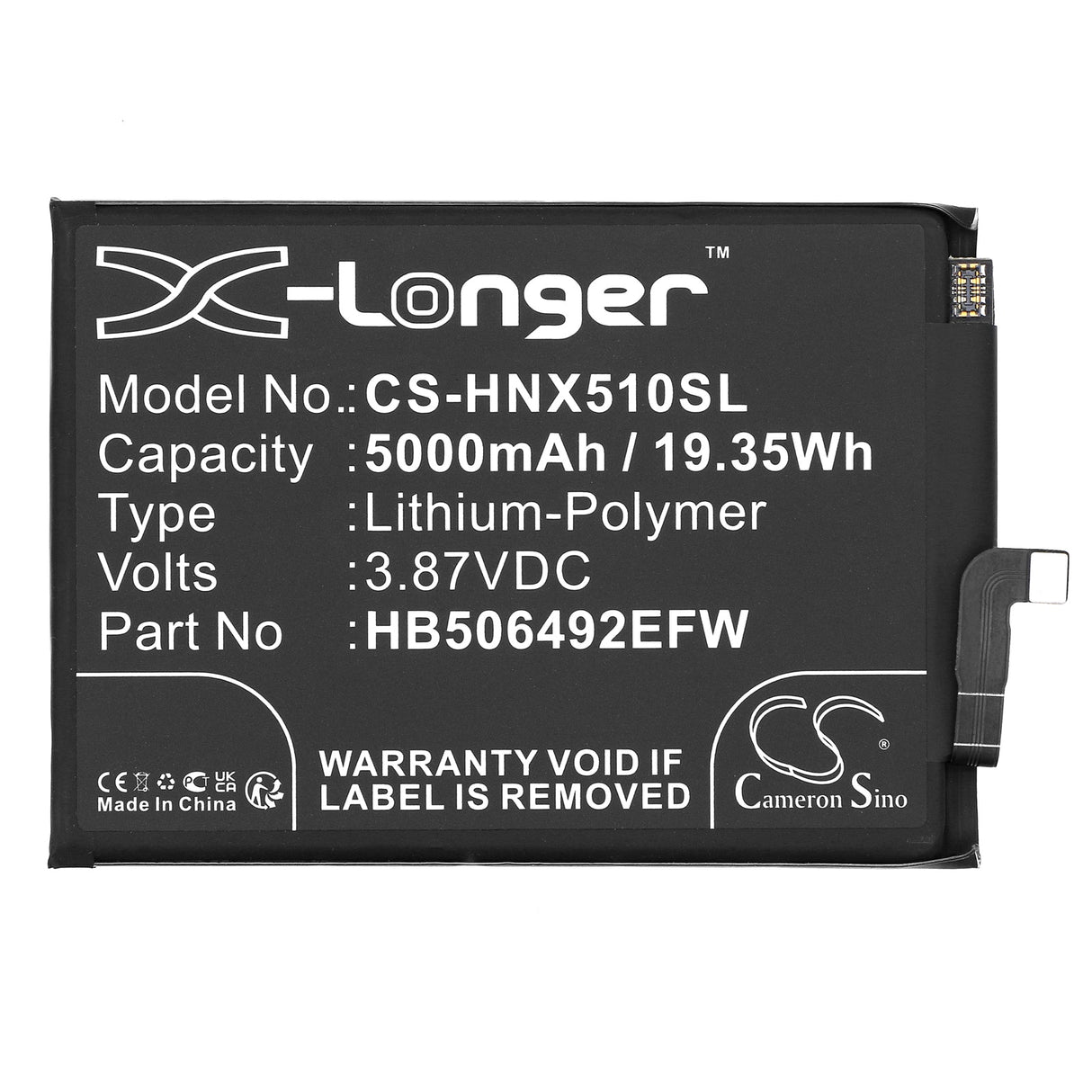 3,87V, Li-Polymère, 5000mAh, Batterie de smartphone compatible avec Honor, Hb506492efw, Magic 5 Lite, Rmo-nx1, 19,35Wh Mobile, Smartphone Cameron Sino Technology Limited (Smartphone)