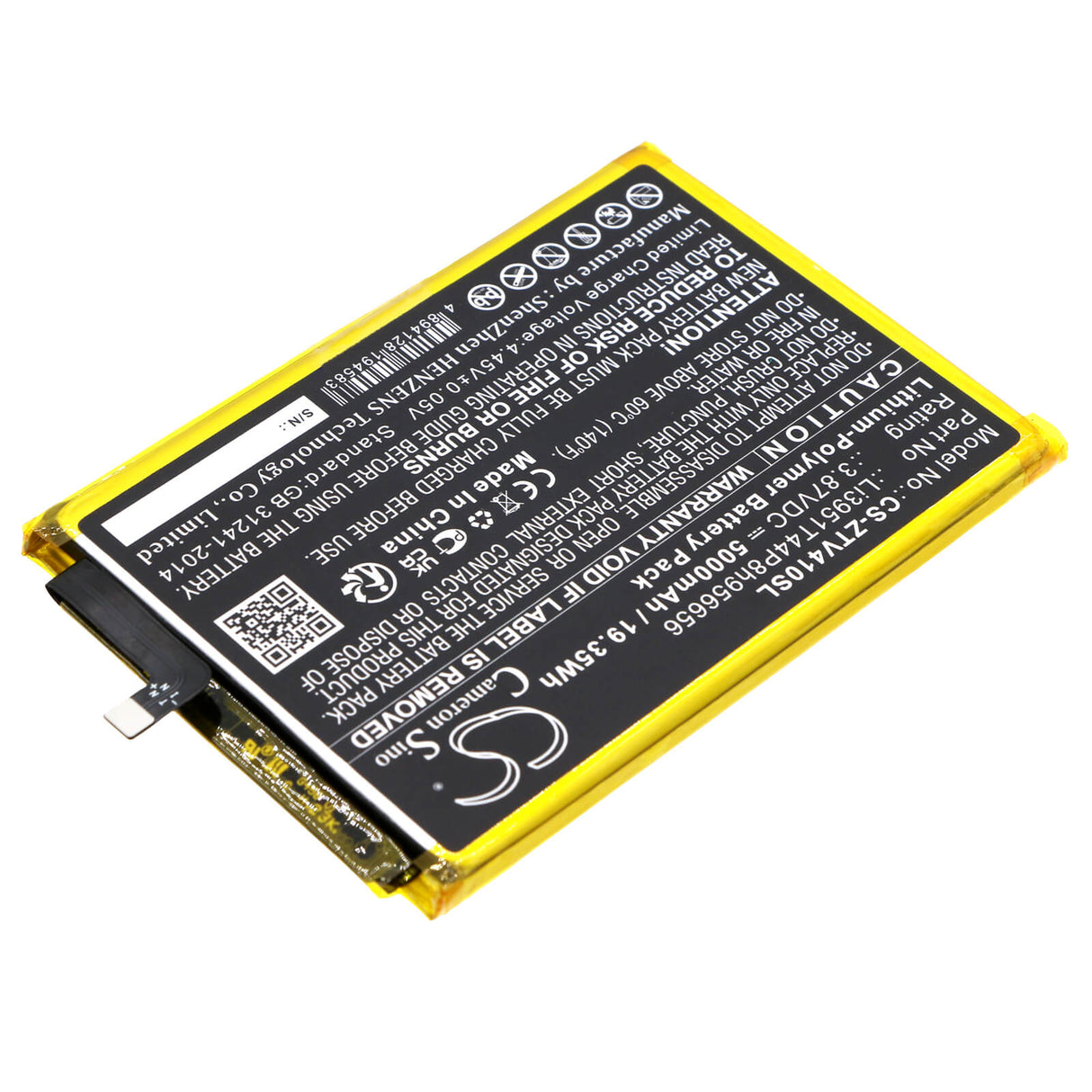 3.87V, Li-Polymer, 5000mAh, SmartPhone battery fits Zte, Li3951t44p8h956656, 8045, Blade V40, 19.35Wh Mobile, SmartPhone Cameron Sino Technology Limited (Smartphone)
