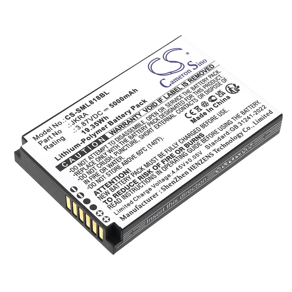 3.87V, Li-Polymer, 5000mAh, Payment Terminal battery fits Geenk, G3, 19.35Wh Payment Terminal Cameron Sino Technology Limited