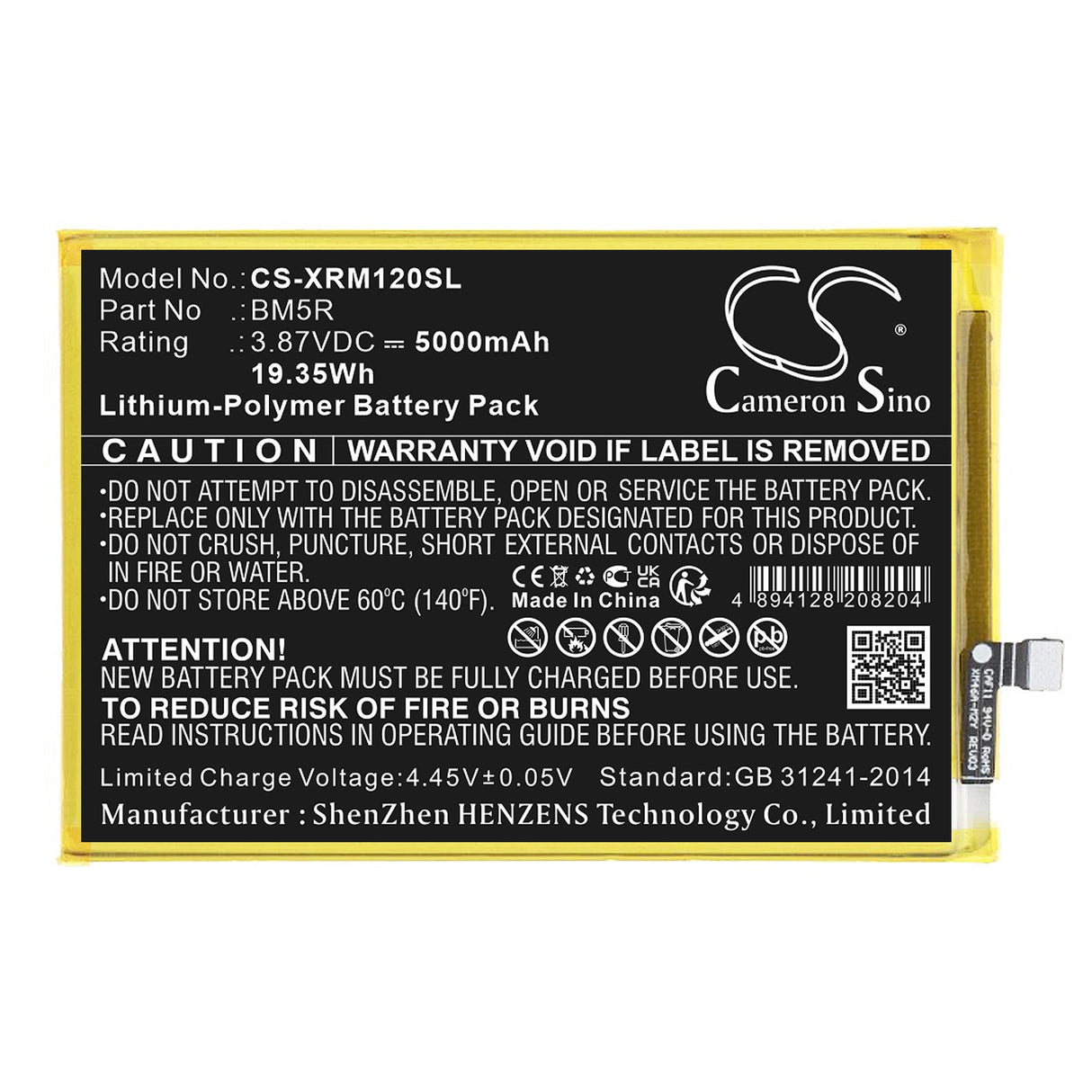 3,87V, Li-Polymer, 5000mAh, batterie de smartphone compatible avec Redmi, Bm5r, 12 5g, 19,35Wh Mobile, Smartphone Cameron Sino Technology Limited (Smartphone)