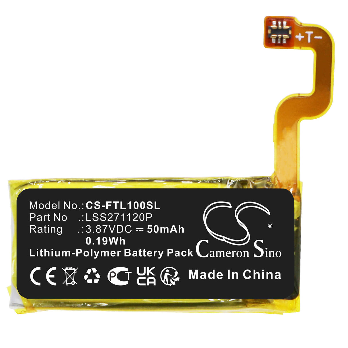 3.87V, Li-Polymer, 50mAh, Smartwatch battery fits Fitbit, Lss271120p, Luxe, 0.19Wh Smartwatch Cameron Sino Technology Limited