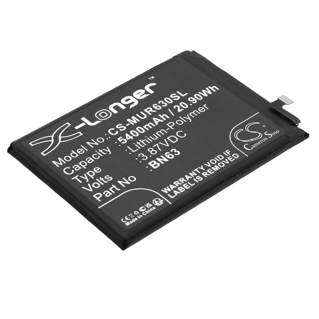 3,87V, Li-Polymère, 5400mAh, batterie pour smartphone compatible avec Redmi, Bn63, 10 Prime, 22011119ti, 20,9Wh Mobile, Smartphone Cameron Sino Technology Limited (Smartphone)