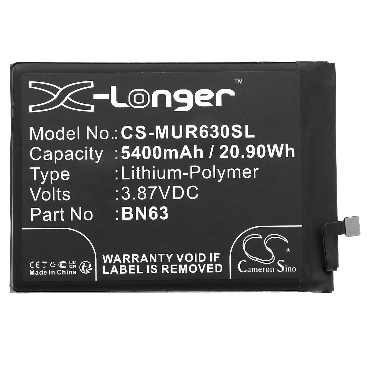 3,87V, Li-Polymère, 5400mAh, batterie pour smartphone compatible avec Redmi, Bn63, 10 Prime, 22011119ti, 20,9Wh Mobile, Smartphone Cameron Sino Technology Limited (Smartphone)