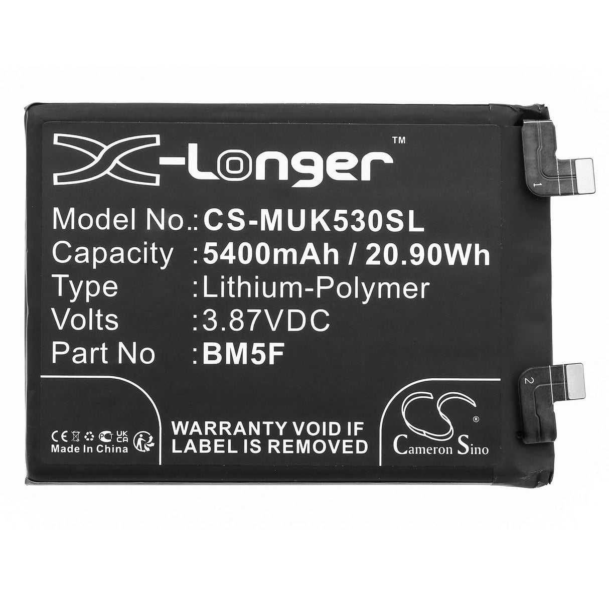 3,87V, Li-Polymer, 5400mAh, batterie pour smartphone compatible avec Redmi, Bm5f, 22041211ac, K50, 20,9Wh Mobile, SmartPhone Cameron Sino Technology Limited (Smartphone)