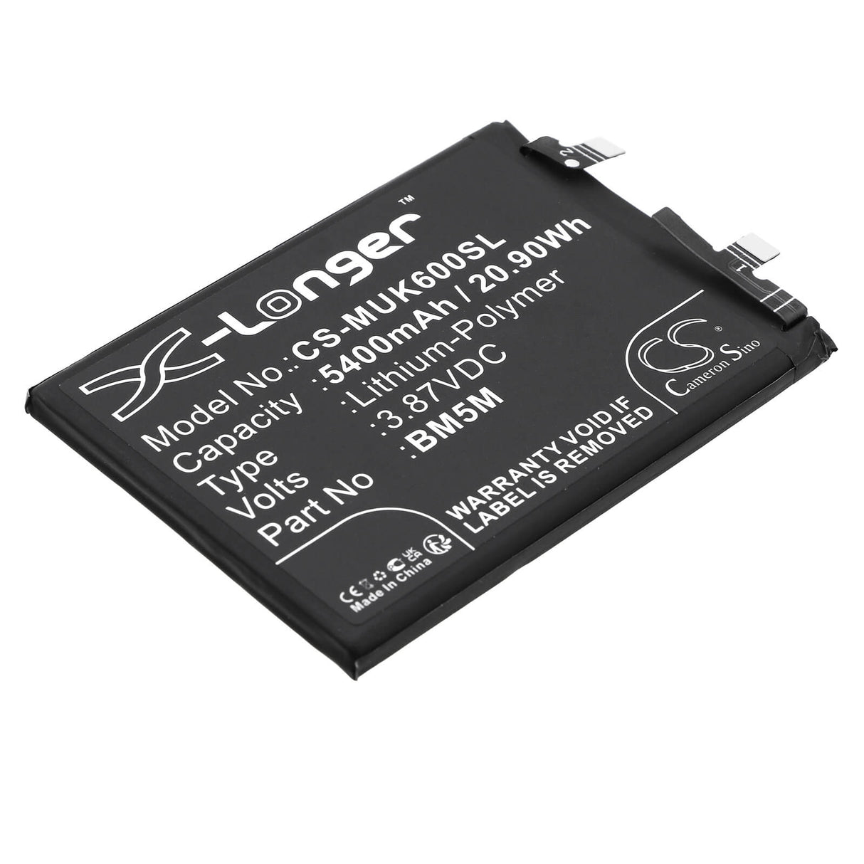3,87V, Li-Polymer, 5400mAh, batterie de téléphone intelligent pour Redmi, Bm5m, K60, 20,9Wh Mobile, SmartPhone Cameron Sino Technology Limited (Smartphone)