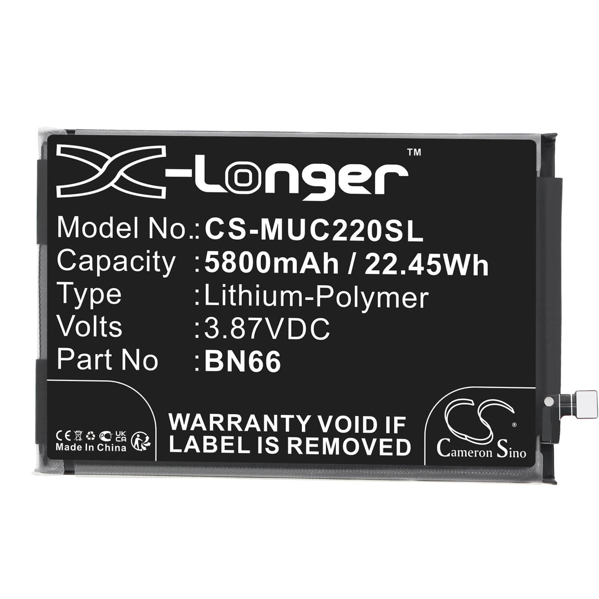 3.87V, Li-Polymer, 5800mAh, SmartPhone battery fits Poco, Bn66, 220333qpg, C40, 22.45Wh Mobile, SmartPhone Cameron Sino Technology Limited (Smartphone)