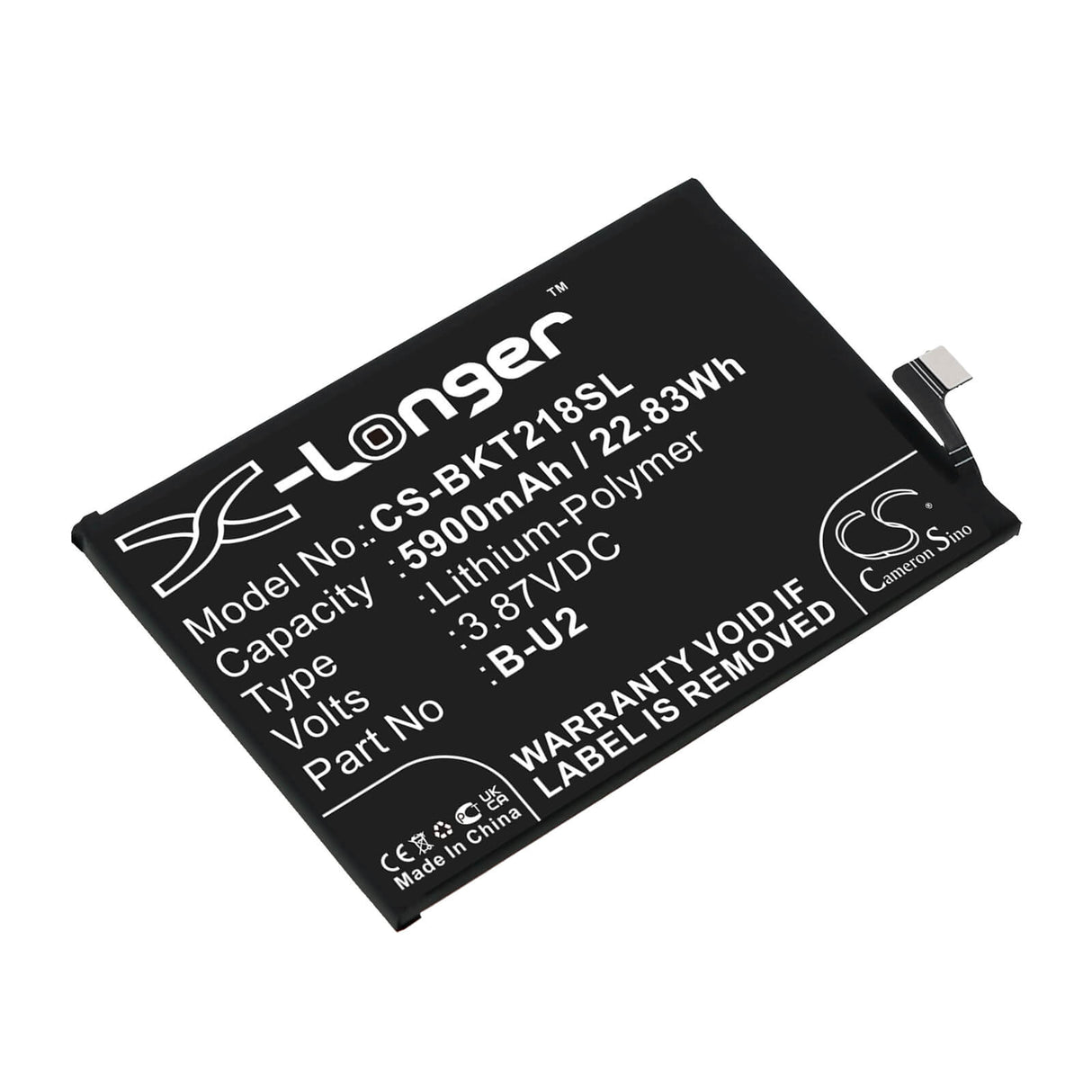3.87V, Li-Polymer, 5900mAh, SmartPhone battery fits Vivo, B-u2, T2x, V2188a, 22.83Wh Mobile, SmartPhone Cameron Sino Technology Limited (Smartphone)