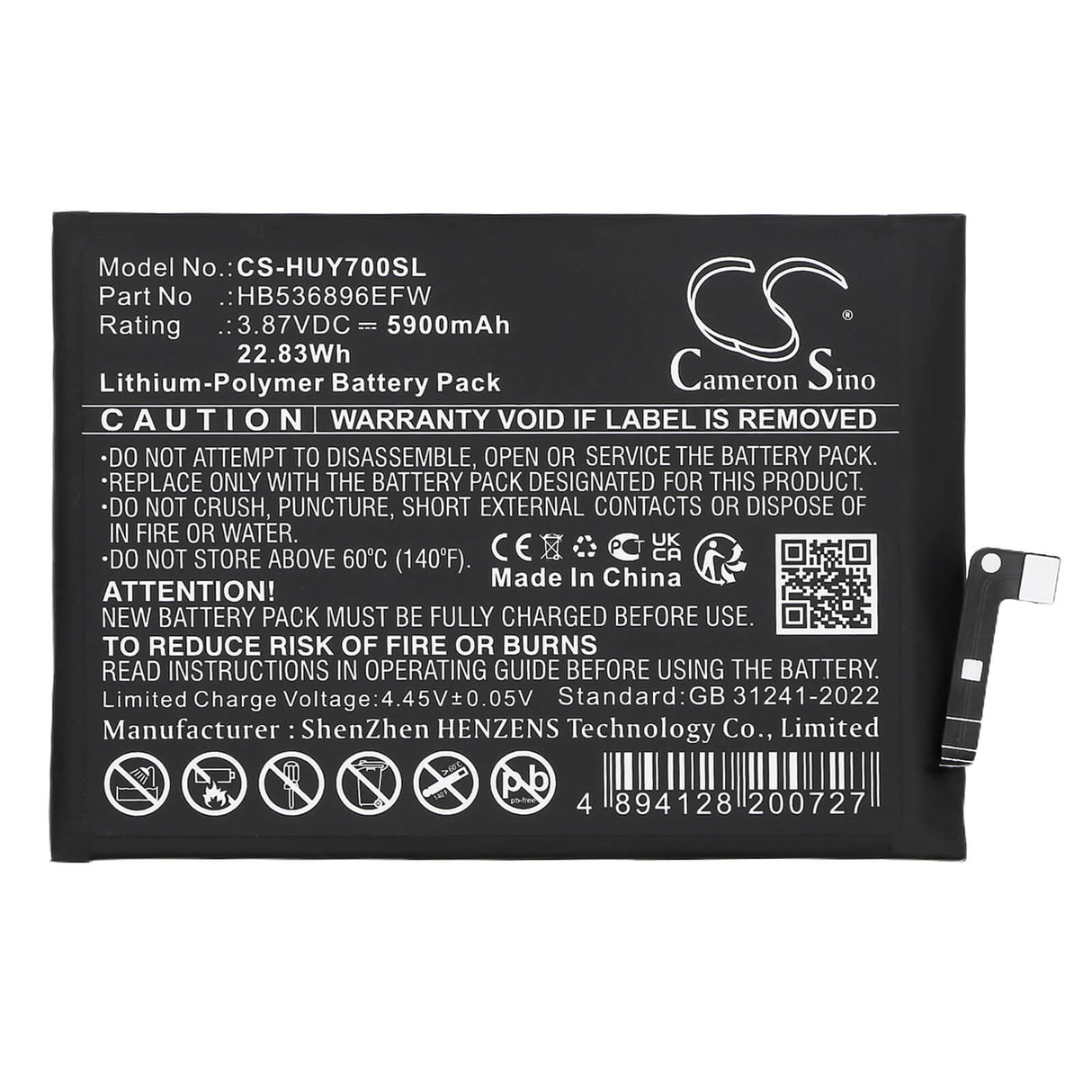 3,87V, Li-Polymer, 5900mAh, batterie de smartphone compatible avec Huawei, Hb536896efw, Mga-al00, Mga-lx3, 22,83Wh Mobile, SmartPhone Cameron Sino Technology Limited (Smartphone)