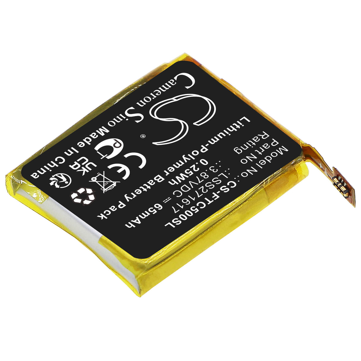 3.87V, Li-Polymer, 65mAh, Smartwatch battery fits Fitbit, Lss271617, Charge 5, 0.25Wh Smartwatch Cameron Sino Technology Limited