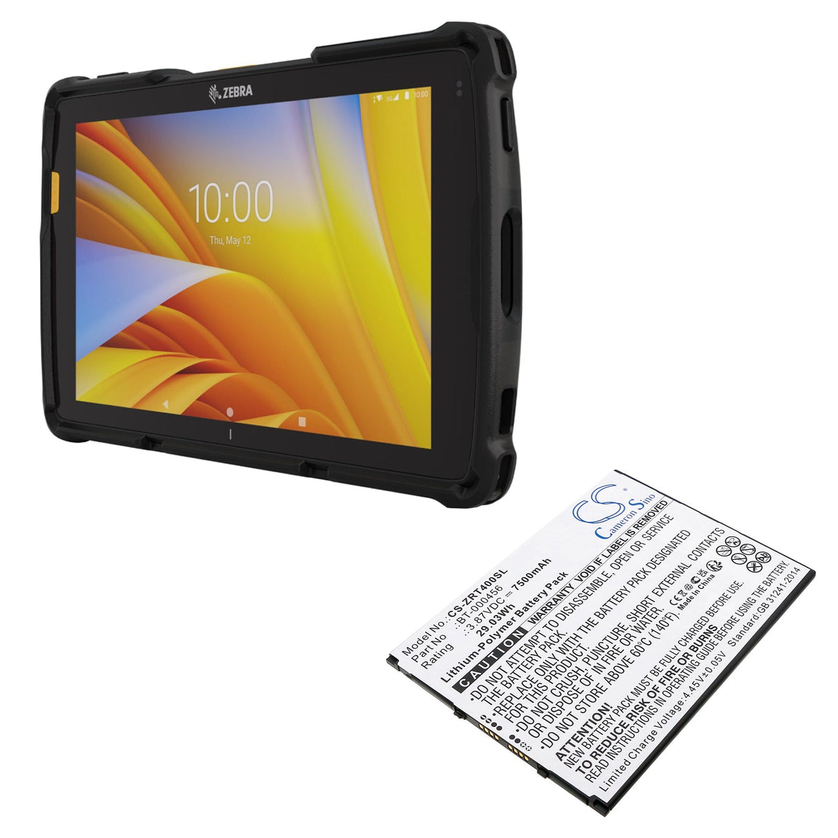 3.87V, Li-Polymer, 7500mAh, Tablet battery fits Zebra, Et40, Zt45, 29.03Wh Tablet Cameron Sino Technology Limited