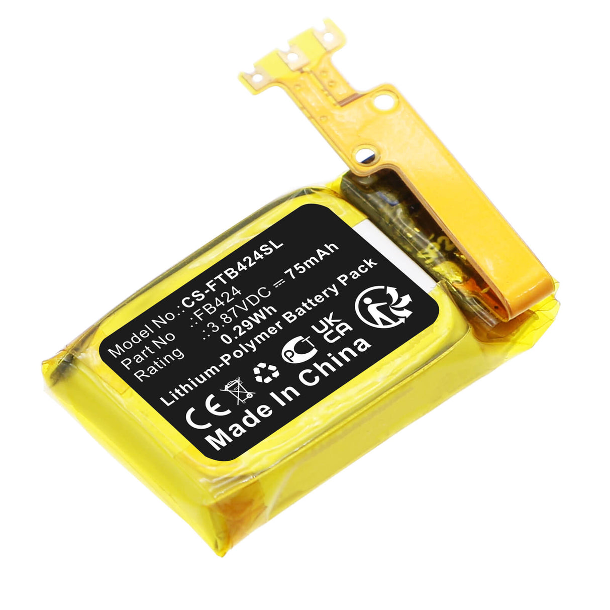 3.87V, Li-Polymer, 75mAh, Smartwatch battery fits Fitbit, Inspire 3, 0.29Wh Smartwatch Cameron Sino Technology Limited