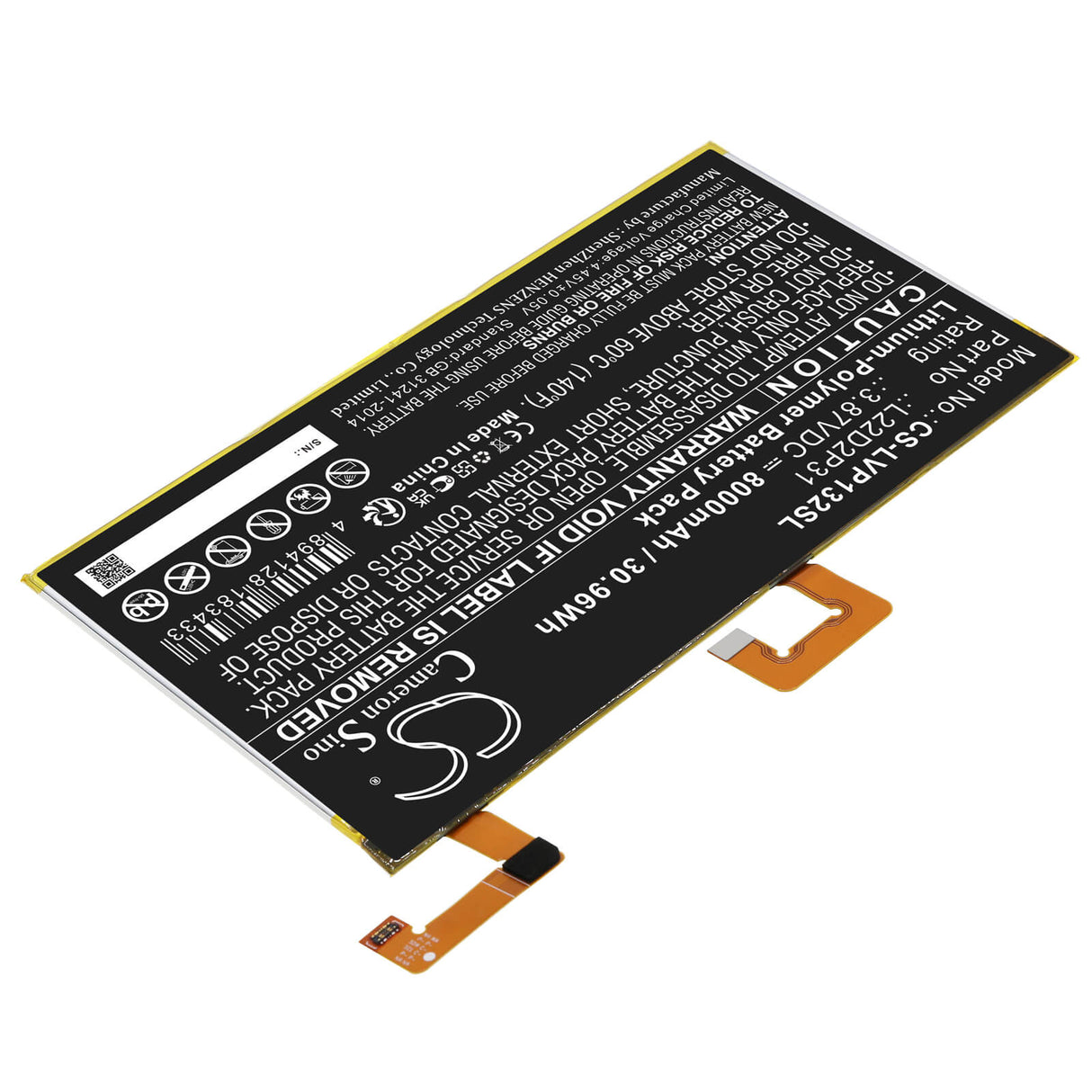 3.87V, Li-Polymer, 8000mAh, Tablet battery fits Lenovo, L22d2p31, Tab P11 Pro, Tb132f, 30.96Wh Tablet Cameron Sino Technology Limited