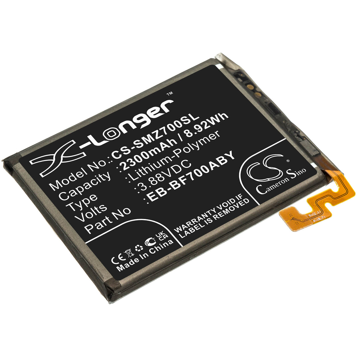 3.88V, Li-Polymer, 2300mAh, SmartPhone battery fits Samsung, Eb-bf700aby, Galaxy Z Flip, Sm-f7000, 8.92Wh Mobile, SmartPhone Cameron Sino Technology Limited (Smartphone)