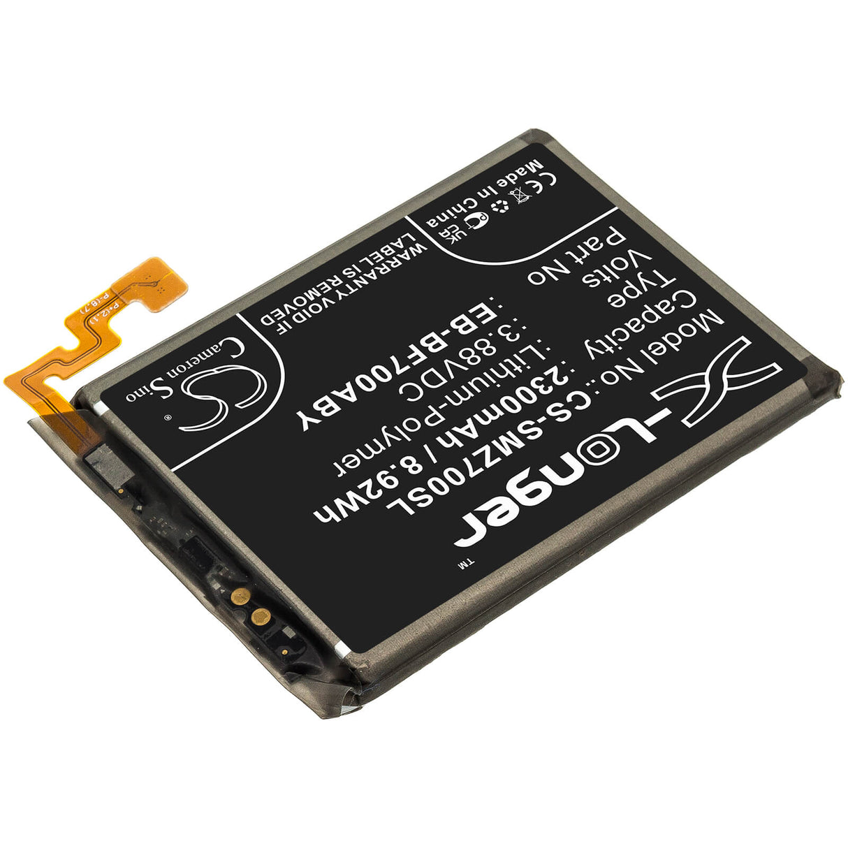 3.88V, Li-Polymer, 2300mAh, SmartPhone battery fits Samsung, Eb-bf700aby, Galaxy Z Flip, Sm-f7000, 8.92Wh Mobile, SmartPhone Cameron Sino Technology Limited (Smartphone)
