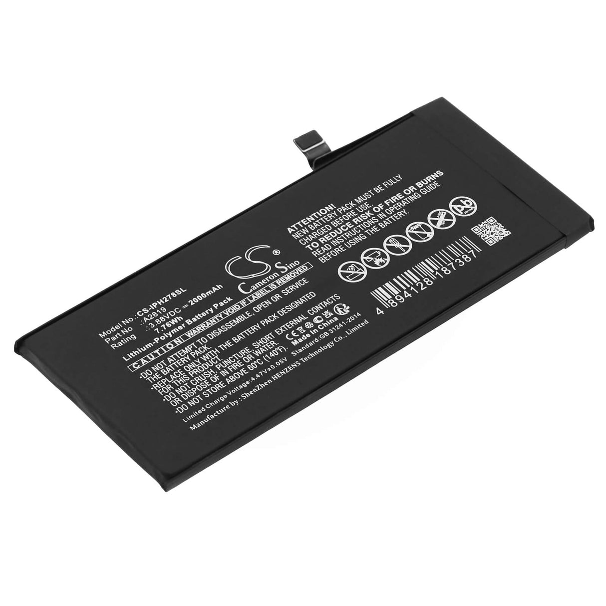 3,88V, Li-Polymère, 2000mAh, batterie de smartphone compatible avec Apple, A2819, A2783, Apple Iphone Se3, 7,76Wh Mobile, Smartphone Cameron Sino Technology Limited (Smartphone)