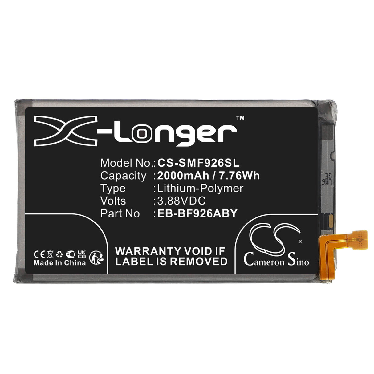 3,88V, Li-Polymer, 2000mAh, batterie de smartphone compatible Samsung, Eb-bf926aby, Galaxy Z Fold 3 5g, Galaxy Z Fold3, 7,76Wh Mobile, Smartphone Cameron Sino Technology Limited (Smartphone)
