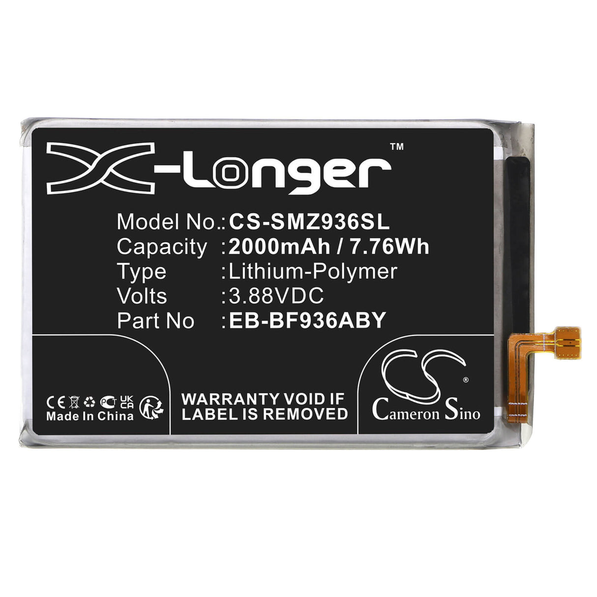 3,88V, Li-Polymer, 2000mAh, batterie de smartphone compatible avec Samsung, Eb-bf936aby, Galaxy Z Fold4, Sc-55c, 7,76Wh Mobile, Smartphone Cameron Sino Technology Limited (Smartphone)
