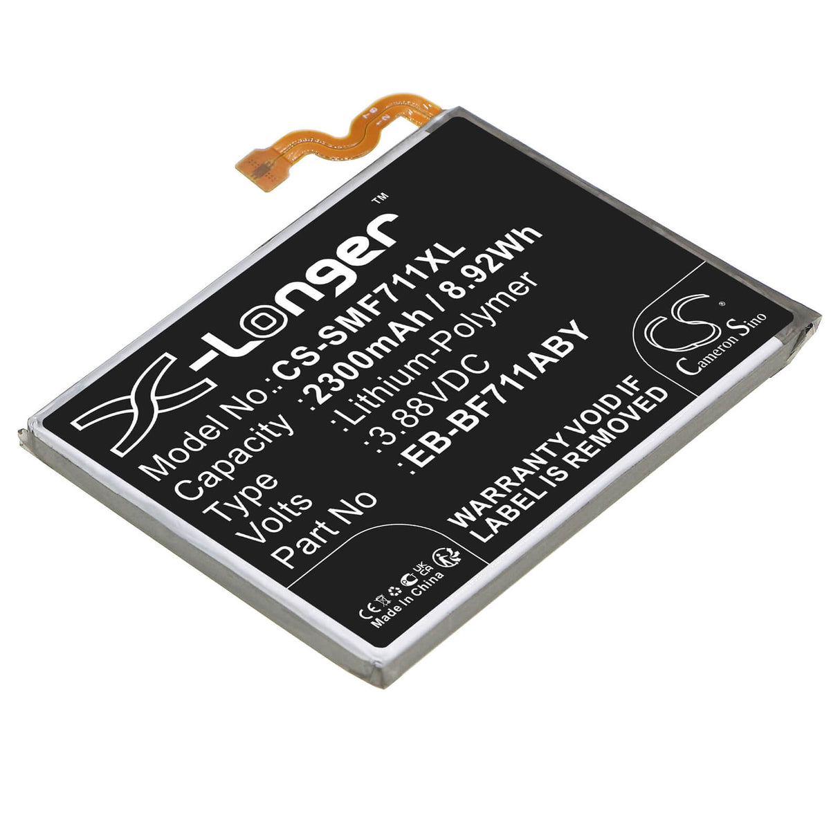 3.88V, Li-Polymer, 2300mAh, SmartPhone battery fits Samsung, Eb-bf711aby, Galaxy Z Flip 3, M-f711r4, 8.92Wh Mobile, SmartPhone Cameron Sino Technology Limited (Smartphone)