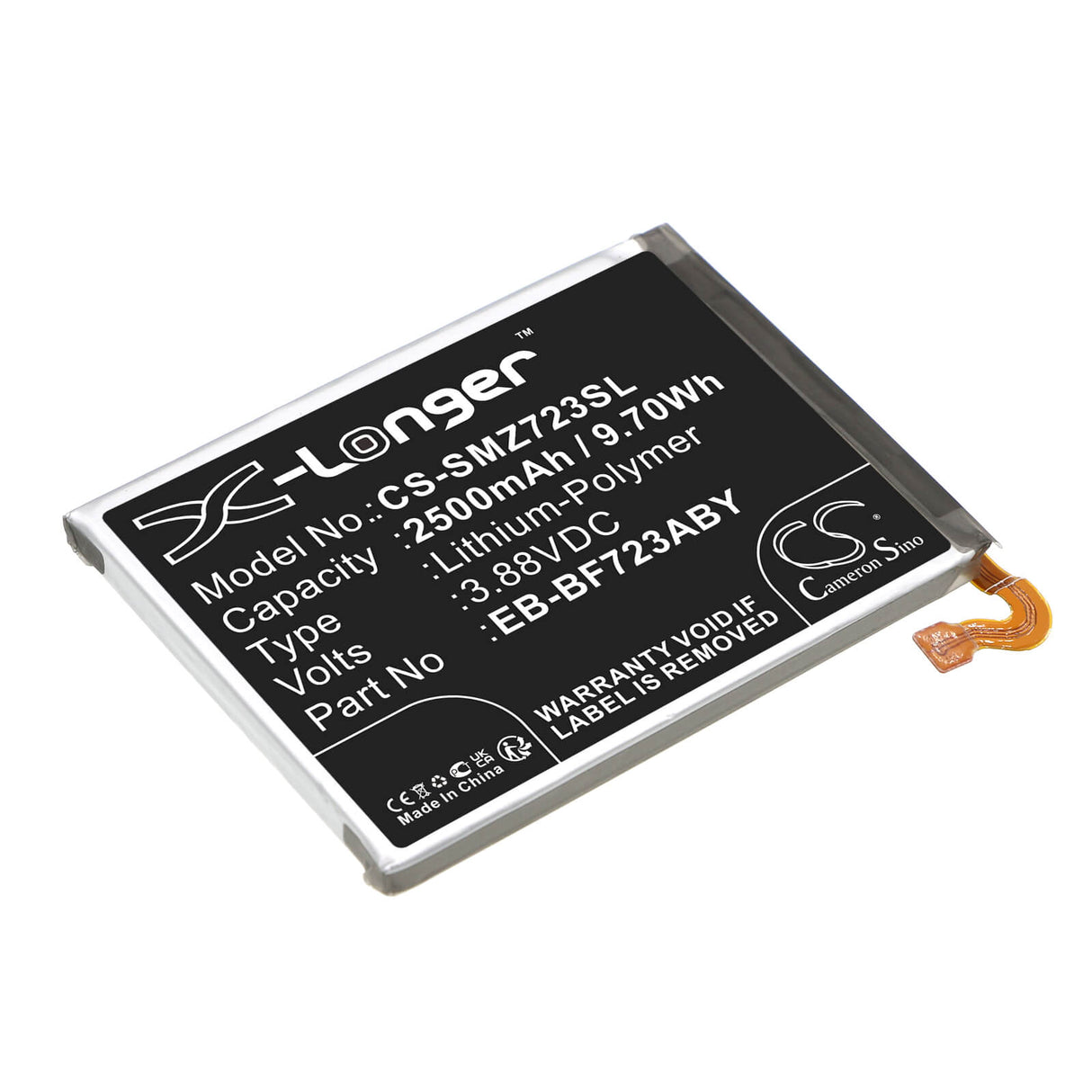 3.88V, Li-Polymer, 2500mAh, SmartPhone battery fits Samsung, Eb-bf723aby, Galaxy Z Flip 4, Galaxy Z Flip 4 5g Uw, 9.7Wh Mobile, SmartPhone Cameron Sino Technology Limited (Smartphone)
