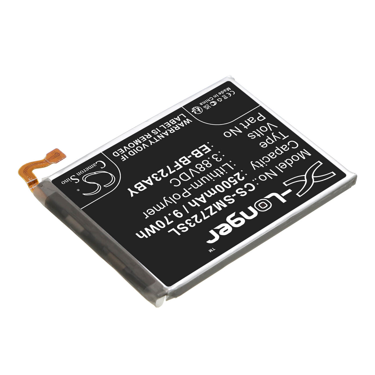 3.88V, Li-Polymer, 2500mAh, SmartPhone battery fits Samsung, Eb-bf723aby, Galaxy Z Flip 4, Galaxy Z Flip 4 5g Uw, 9.7Wh Mobile, SmartPhone Cameron Sino Technology Limited (Smartphone)
